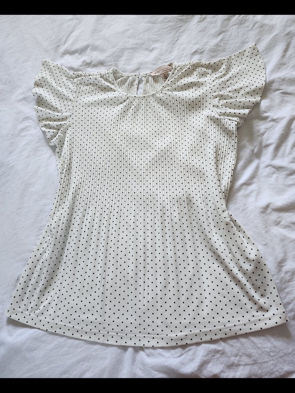 Polka Dot Flutter Sleeve Women's Top - White/Black